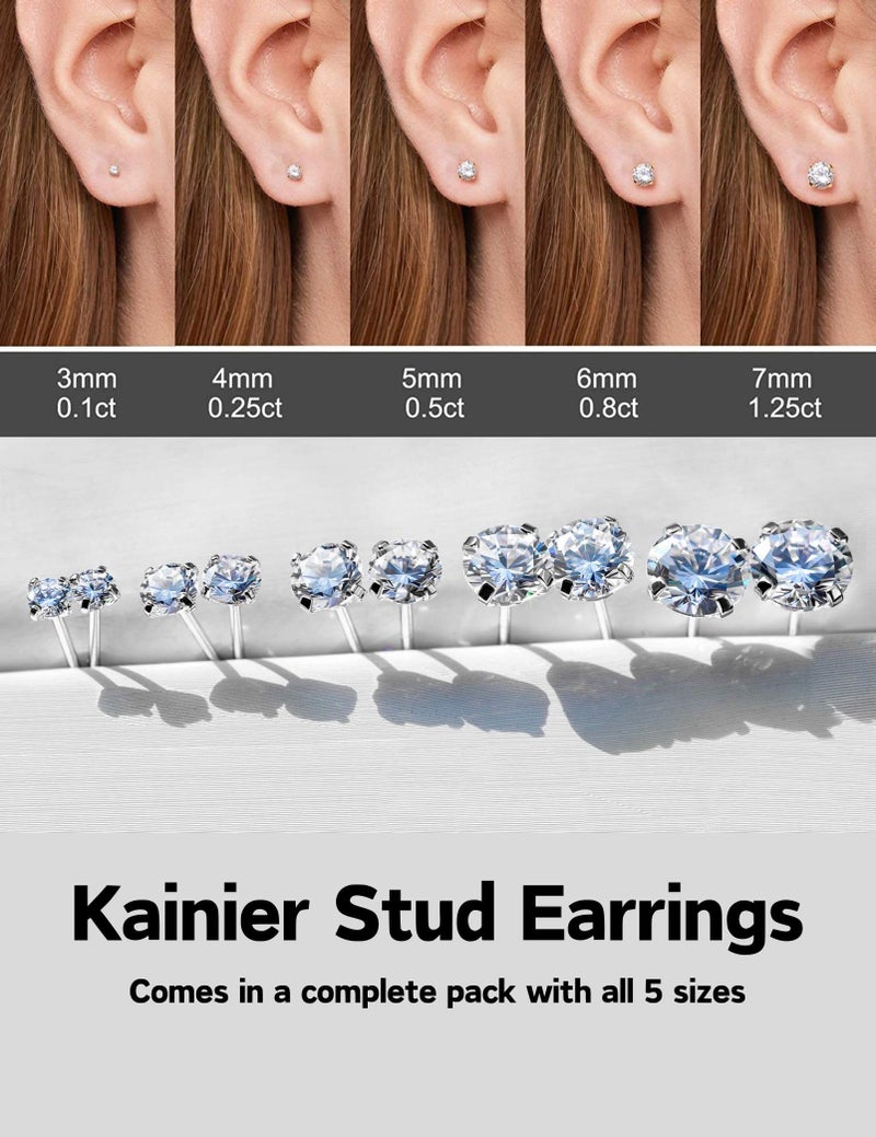 Kainier 5 Pairs CZ Stud Earrings Set for Women Men, 316L Stainless Steel Hypoallergenic Earrings for Sensitive Ears, 14K Gold Plated Silver Tone Jewelry, Cubic Zirconia Diamond Flatback Studs 3-7mm - Image 3