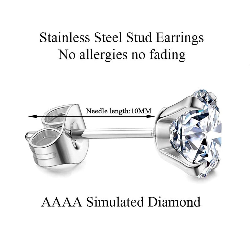 Kainier 5 Pairs CZ Stud Earrings Set for Women Men, 316L Stainless Steel Hypoallergenic Earrings for Sensitive Ears, 14K Gold Plated Silver Tone Jewelry, Cubic Zirconia Diamond Flatback Studs 3-7mm - Image 5