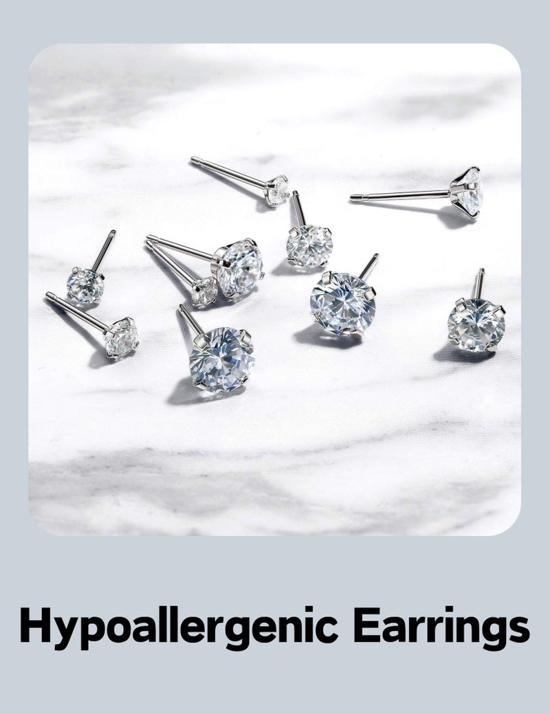 Kainier 5 Pairs CZ Stud Earrings Set for Women Men, 316L Stainless Steel Hypoallergenic Earrings for Sensitive Ears, 14K Gold Plated Silver Tone Jewelry, Cubic Zirconia Diamond Flatback Studs 3-7mm - Image 4