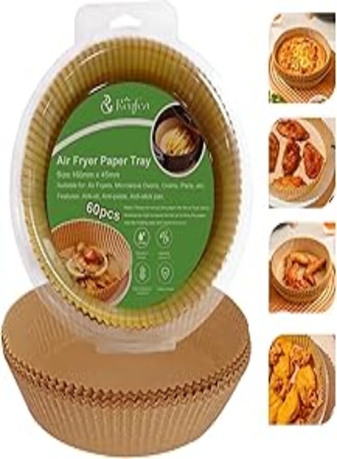 Air Fryer Disposable Paper Liner, Air Fryer Paper Liners Round, Parchment Paper For Air Fryer, Oil-Proof, Water-Proof, Food Grade Paper Liner For Baking Roasting(60pcs 6.3 Inch Natural )