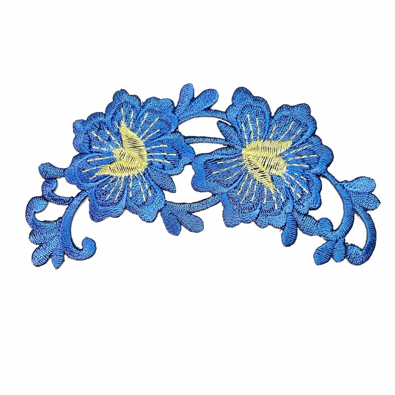 Embroidered Flower sew onIron on Patches for ClothesSuitsBlouseDupattaSareeJeansBackpackIron Dress Badge Pack of 2 Piece Blue - Image 3