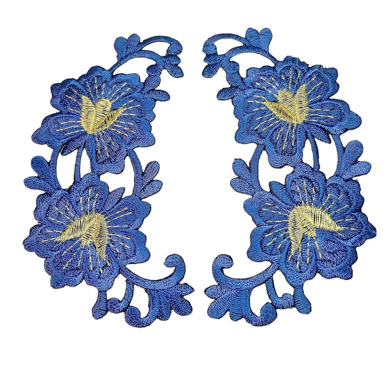 Embroidered Flower sew onIron on Patches for ClothesSuitsBlouseDupattaSareeJeansBackpackIron Dress Badge Pack of 2 Piece Blue - Image 1