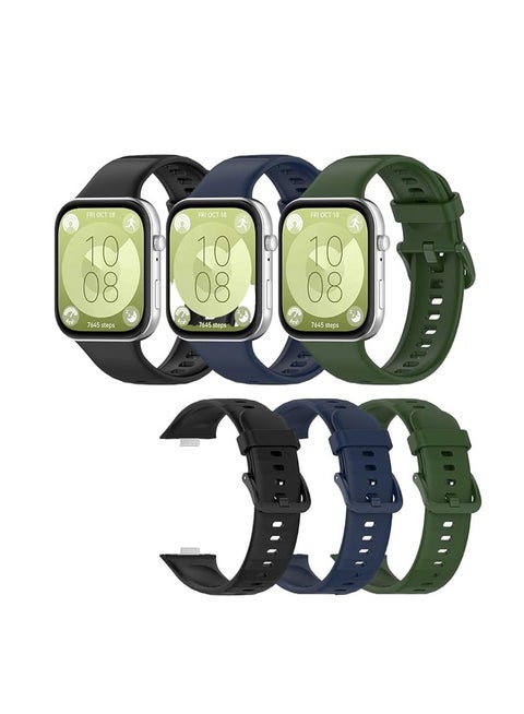 3 قطع حزام سيليكون لساعة Huawei Watch Fit 3، حزام بديل من السيليكون قابل للتعديل لساعة Huawei Watch Fit 3