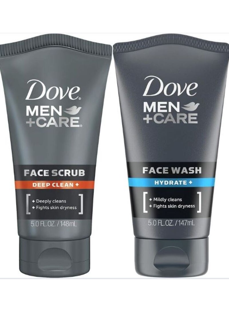 Dove Men+Care Set, Face Wash, ( Hydrate Plus ) 148ML + Face Scrub, ( Deep Clean +) 148ML - Image 1
