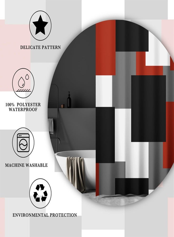 Tyrot Red Shower Curtain Modern Abstract Black and Red Shower Curtain Set for Bathroom Minimalist White Gray Decorative Fabric Bath Curtain Waterproof Polyester Shower Curtains with Hooks, 72x72 Inch - Image 5