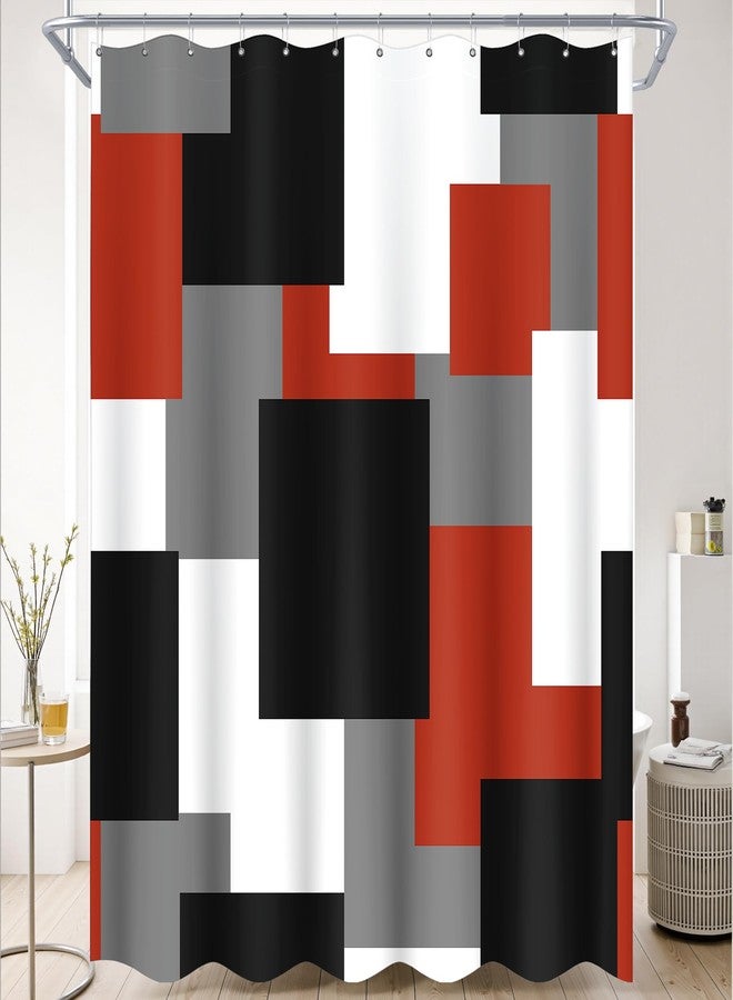 Tyrot Red Shower Curtain Modern Abstract Black and Red Shower Curtain Set for Bathroom Minimalist White Gray Decorative Fabric Bath Curtain Waterproof Polyester Shower Curtains with Hooks, 72x72 Inch - Image 2