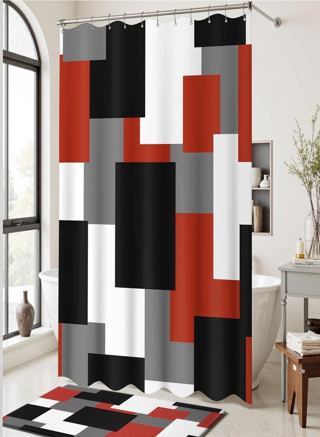 Tyrot Red Shower Curtain Modern Abstract Black and Red Shower Curtain Set for Bathroom Minimalist White Gray Decorative Fabric Bath Curtain Waterproof Polyester Shower Curtains with Hooks, 72x72 Inch - Image 3