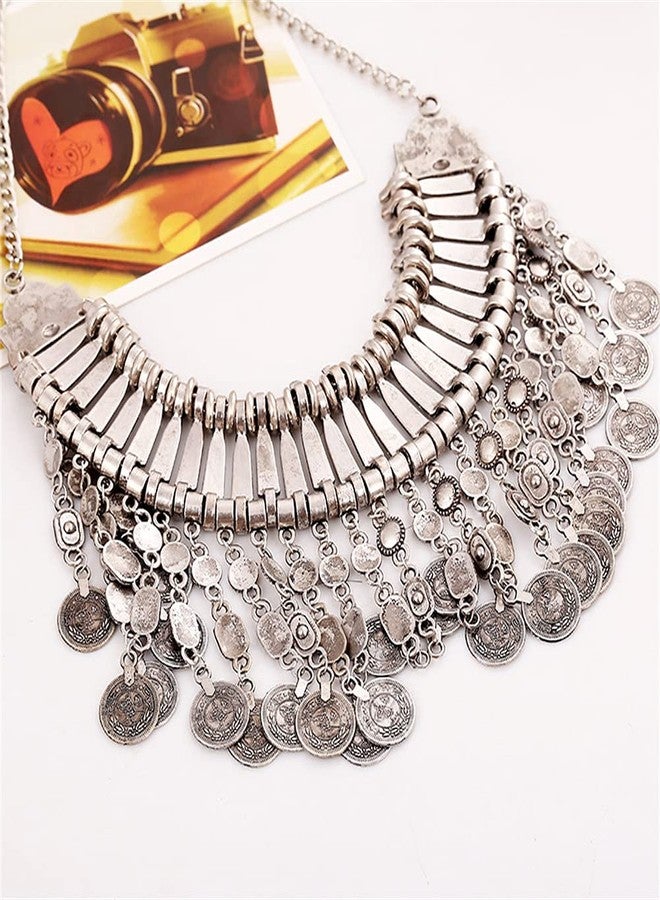 LUREME Boho Coin Statement Necklace Collar Choker Long Tassel Ethnic Gypsy Chunky Necklace (nl006294-1) - Image 4