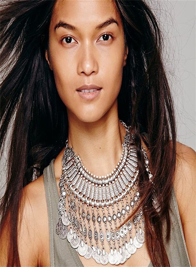 LUREME Boho Coin Statement Necklace Collar Choker Long Tassel Ethnic Gypsy Chunky Necklace (nl006294-1) - Image 2