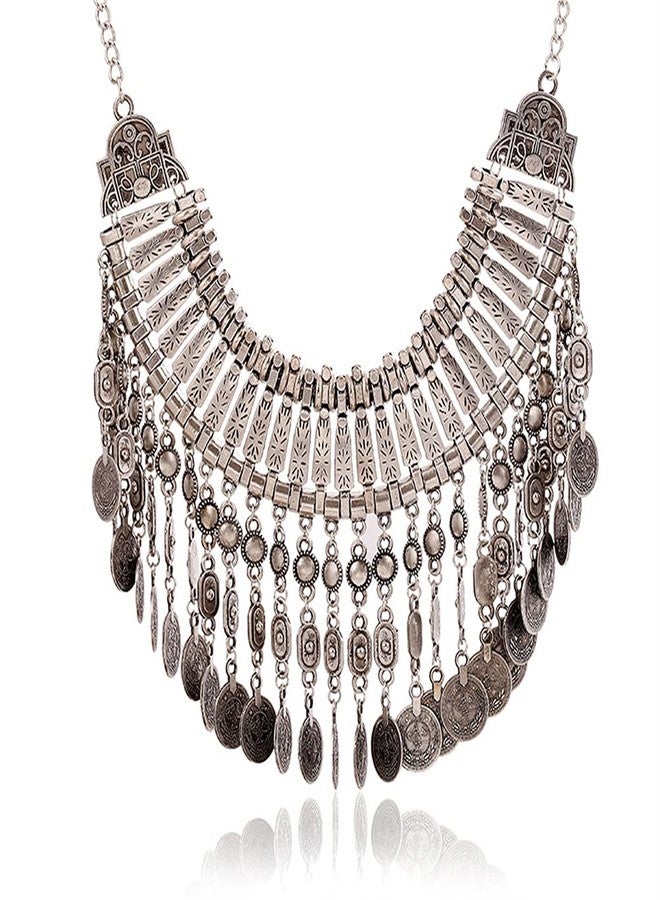 LUREME Boho Coin Statement Necklace Collar Choker Long Tassel Ethnic Gypsy Chunky Necklace (nl006294-1) - Image 1