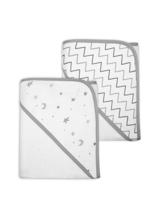 TL Care TL Care Terry 2 Pack Hooded Towels Made with Organic Cotton, Grey Stars/Grey Zigzag, for Boys and Girls - Image 1