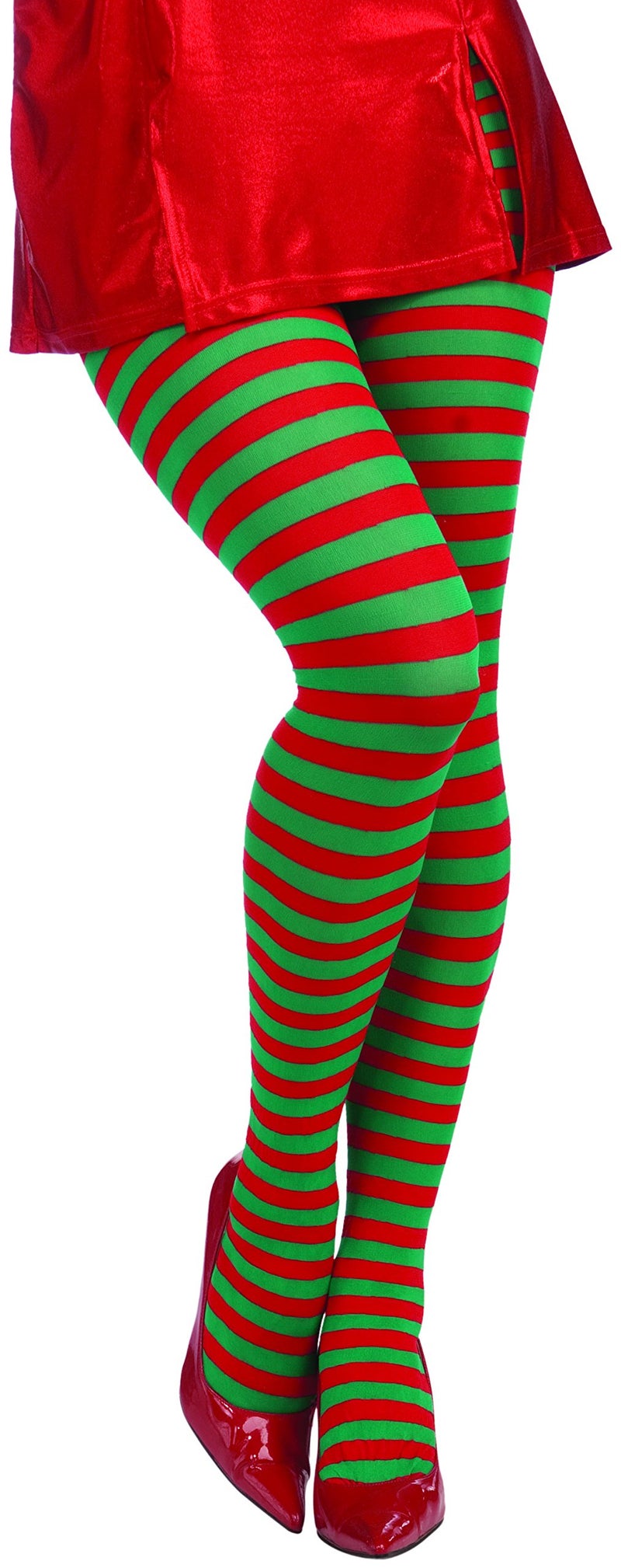 Rubies Forum Novelties Women Adult Christmas Striped Tights Costume Footwear, Red/Green, One Size US - Image 1