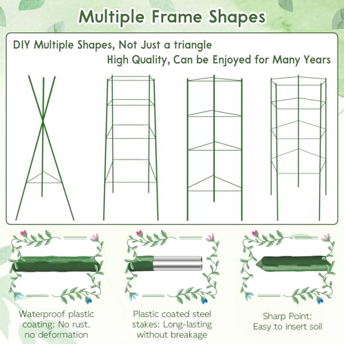 Riare 6 Pack 5.2 FT Tomato Cages for Garden- 63inches Heavy Duty Garden Stakes, Adjustable Tall Tomato Plant Support Tomato Trellis Cage for Pots, Raised Garden Bed, Climbing Vegetables Plants Flowers - Image 5