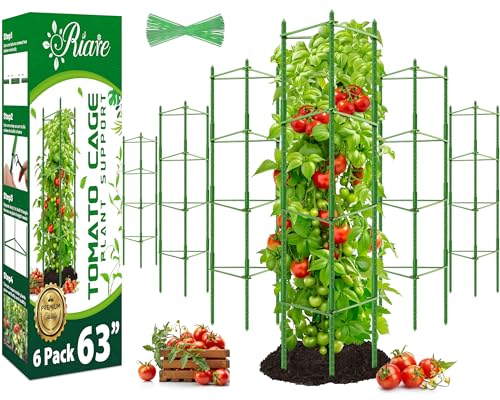 Riare 6 Pack 5.2 FT Tomato Cages for Garden- 63inches Heavy Duty Garden Stakes, Adjustable Tall Tomato Plant Support Tomato Trellis Cage for Pots, Raised Garden Bed, Climbing Vegetables Plants Flowers - Image 1
