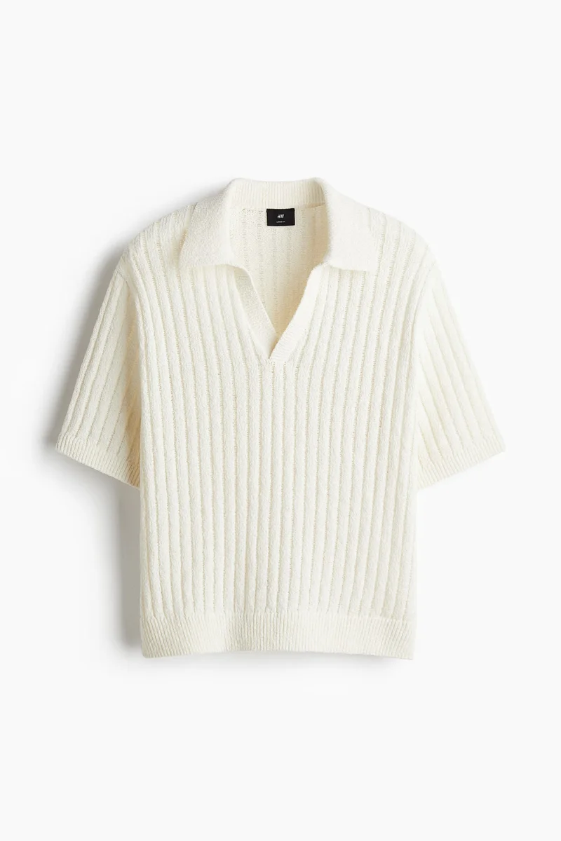 H&M Loose Fit Rib-Knit Polo Shirt
