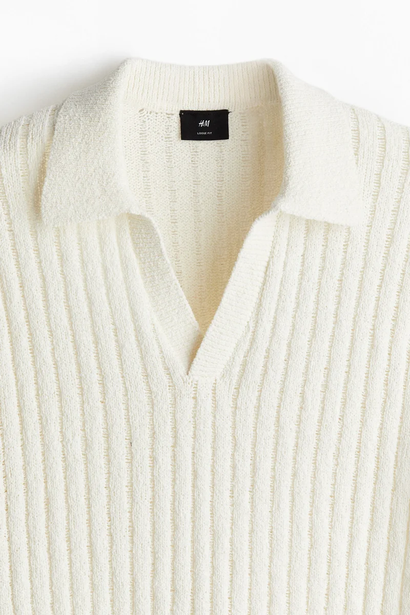 H&M Loose Fit Rib-Knit Polo Shirt
