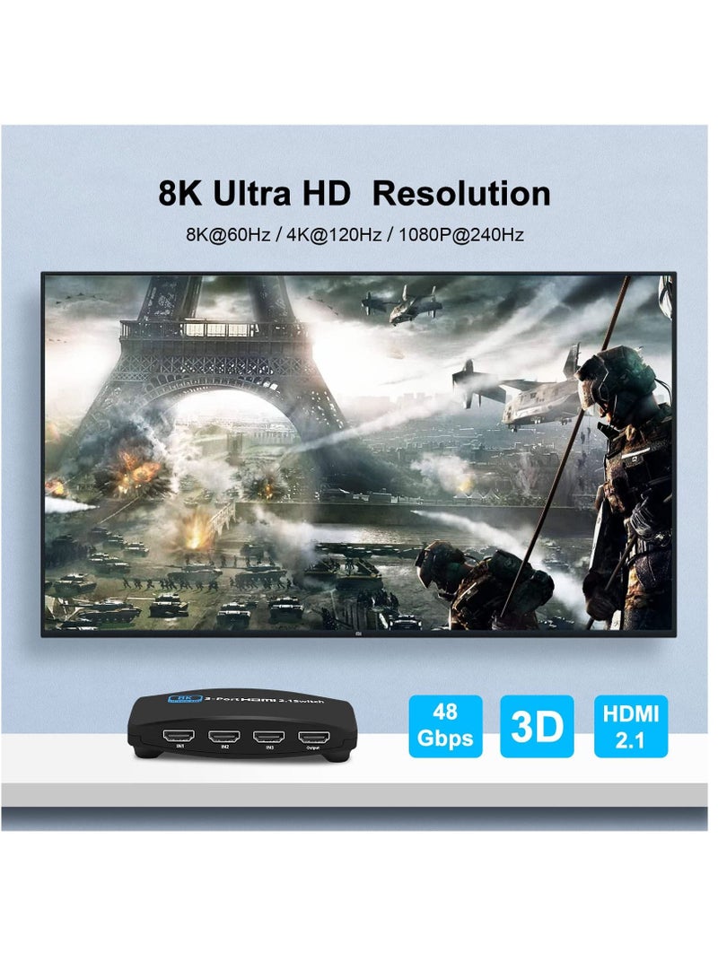 SYOSI 8K HDMI 2.1 for Switch 3 in 1 Out HDMI for Switcher Support Button and Remote Control Switching, High Speed 48Gbps Compatible with for Xbox for PS5/ for 4 and Other Devices - Image 3
