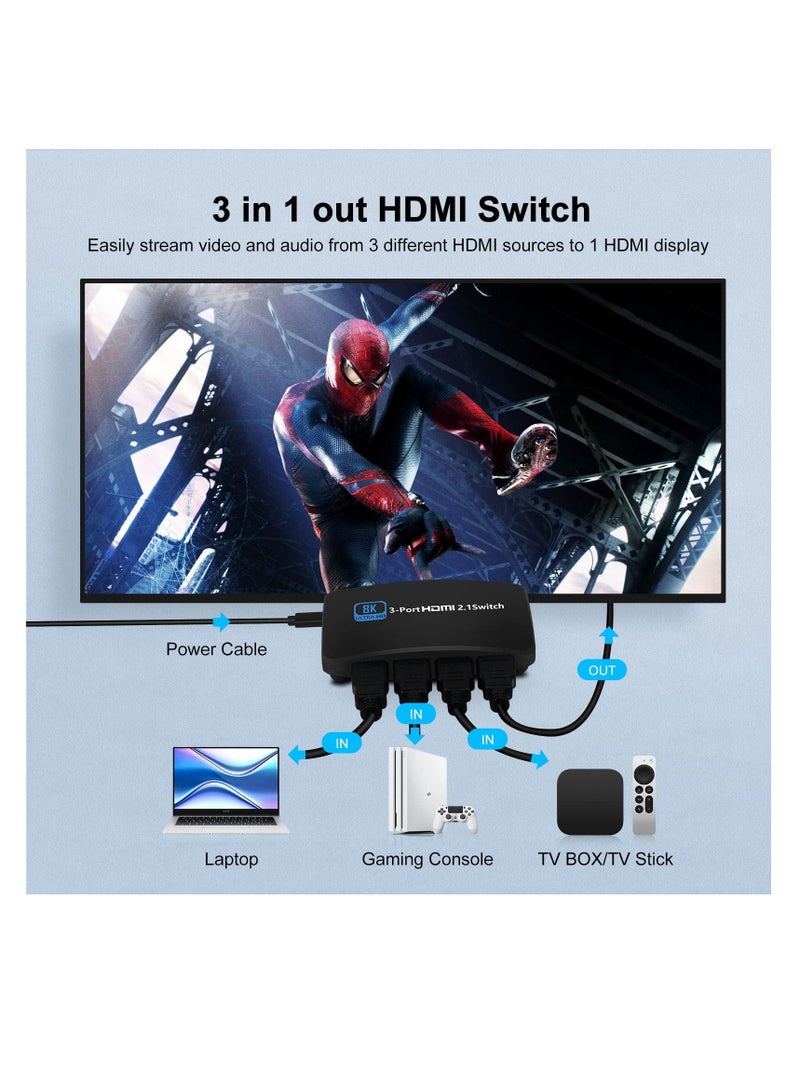 SYOSI 8K HDMI 2.1 for Switch 3 in 1 Out HDMI for Switcher Support Button and Remote Control Switching, High Speed 48Gbps Compatible with for Xbox for PS5/ for 4 and Other Devices - Image 2
