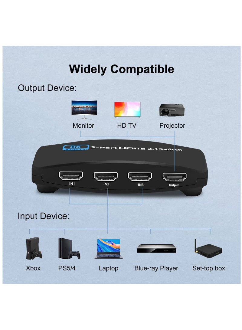SYOSI 8K HDMI 2.1 for Switch 3 in 1 Out HDMI for Switcher Support Button and Remote Control Switching, High Speed 48Gbps Compatible with for Xbox for PS5/ for 4 and Other Devices - Image 5