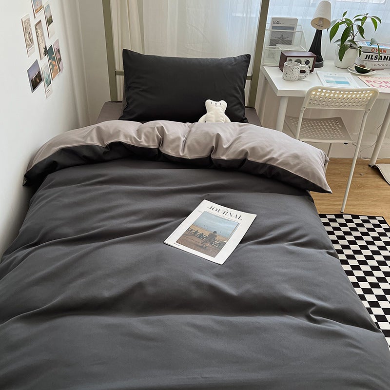 Washed Sanding Sheets Four-Piece Student Dormitory Sanding Quilt Cover Three-Piece Bedding - Image 3