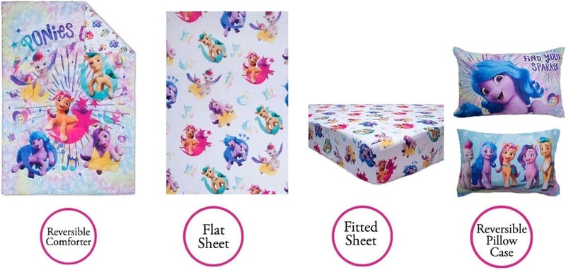 My Little Pony Sheet Set - My Little Pony Bedding Bundle for Toddler Beds Includes 1 Flat Sheet, 1 Fitted Sheet, 1 Pillow Cases, 1 Quilted Bedspread, More | MLP Bedding - Image 2