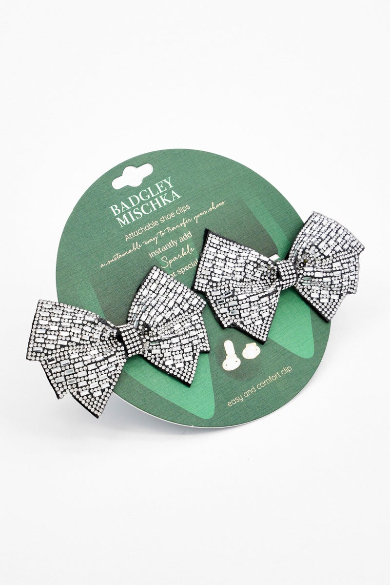 Badgley Mischka Women 1 Pair Of Sparkle Bow Crystal Shoe Clips, Silver - Image 1