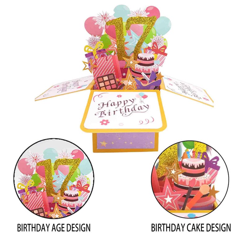 Asmallgf Happy 17Th Birthday Pop Up Card For Girls Boys  Funny 17 Year Old Bday 3D Greeting Card For Him Her  Best Seventeen Birthday Gift Idea For Daughter Son - Image 4