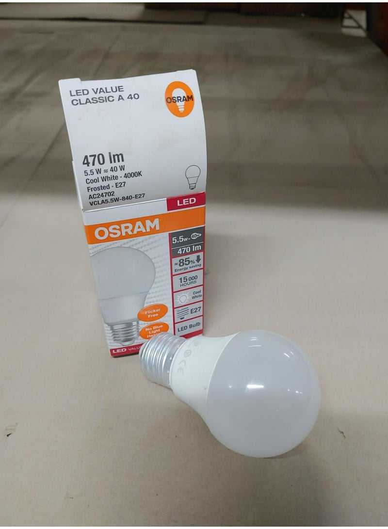 Osram Led Value Classic A Frosted Bulb 5.5W Screw Base E27, Cool White/4000K - Image 2
