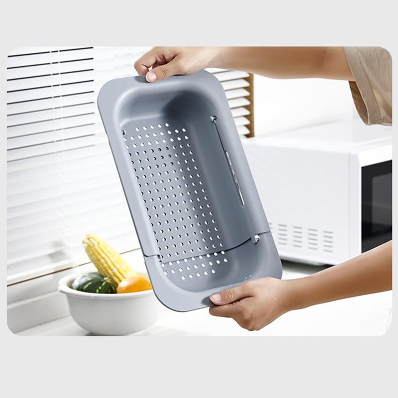 Tazweeq Over the Sink Colander Strainer Basket, Retractable Kitchen Sink Basket to Wash Vegetables and Fruits, Drain Cooked Pasta and Dry Dishes, Extendable, New Home Kitchen Essentials (Grey) - Image 5
