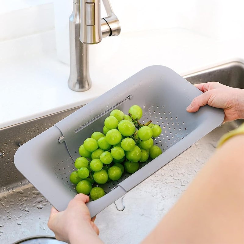 Tazweeq Over the Sink Colander Strainer Basket, Retractable Kitchen Sink Basket to Wash Vegetables and Fruits, Drain Cooked Pasta and Dry Dishes, Extendable, New Home Kitchen Essentials (Grey) - Image 3