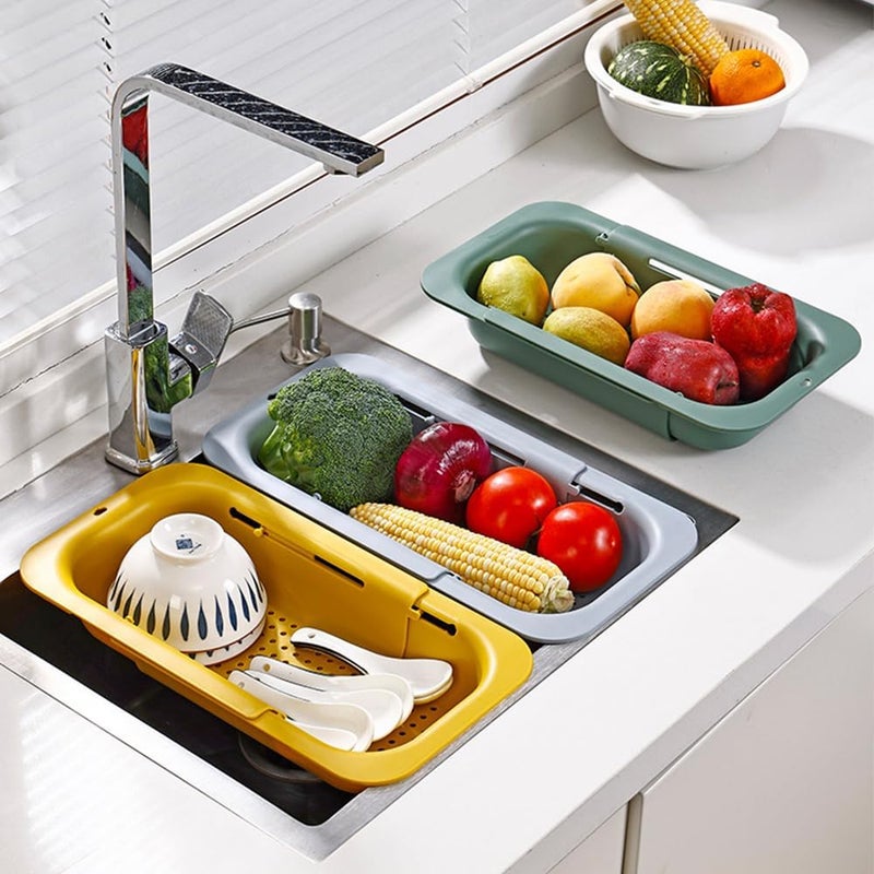 Tazweeq Over the Sink Colander Strainer Basket, Retractable Kitchen Sink Basket to Wash Vegetables and Fruits, Drain Cooked Pasta and Dry Dishes, Extendable, New Home Kitchen Essentials (Grey) - Image 4