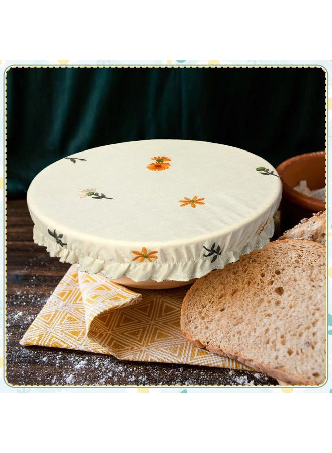 Patelai 10 Pcs Bowl Covers Reusable in 5 Size Stretch Cloth Fabric Elastic Food Storage Bowl Covers Bread Sourdough Lids for Proofing Food Fruits Leftover(Yellow, Green, White,Embroidery Daisy) - Image 5