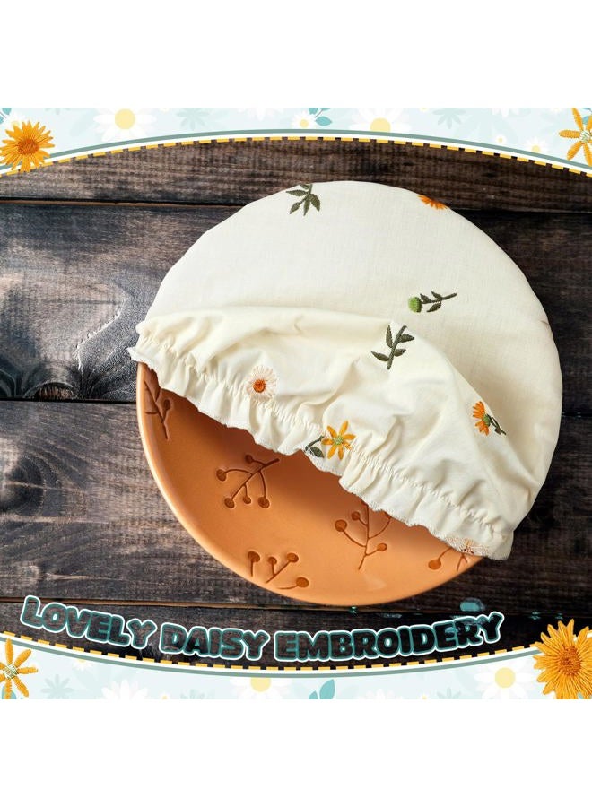 Patelai 10 Pcs Bowl Covers Reusable in 5 Size Stretch Cloth Fabric Elastic Food Storage Bowl Covers Bread Sourdough Lids for Proofing Food Fruits Leftover(Yellow, Green, White,Embroidery Daisy) - Image 4