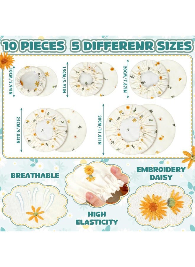 Patelai 10 Pcs Bowl Covers Reusable in 5 Size Stretch Cloth Fabric Elastic Food Storage Bowl Covers Bread Sourdough Lids for Proofing Food Fruits Leftover(Yellow, Green, White,Embroidery Daisy) - Image 3
