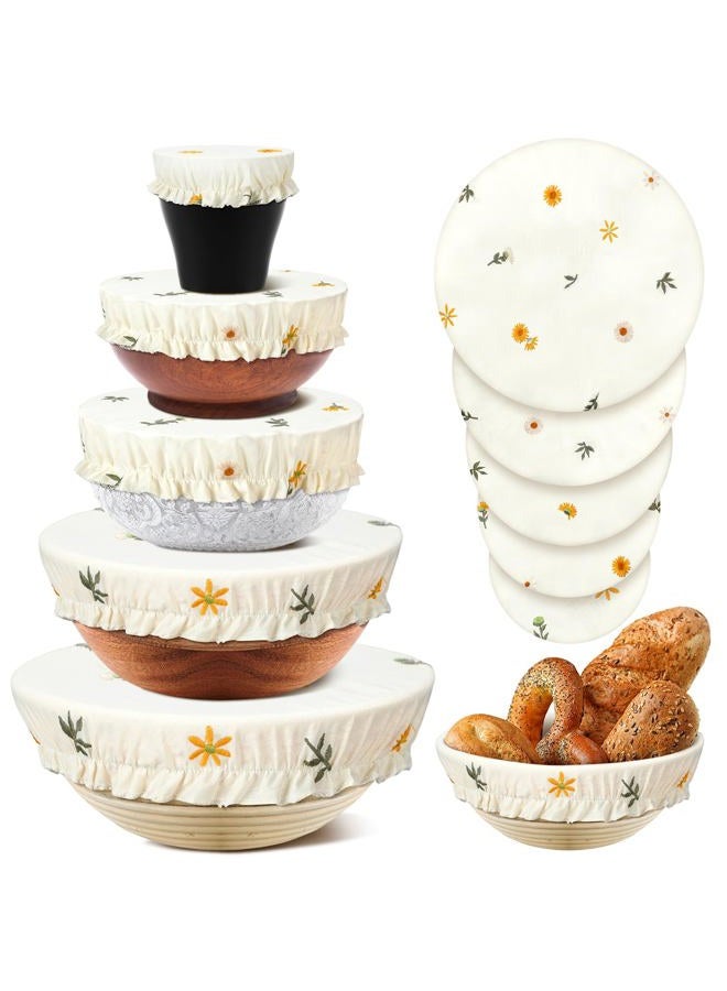 Patelai 10 Pcs Bowl Covers Reusable in 5 Size Stretch Cloth Fabric Elastic Food Storage Bowl Covers Bread Sourdough Lids for Proofing Food Fruits Leftover(Yellow, Green, White,Embroidery Daisy) - Image 1