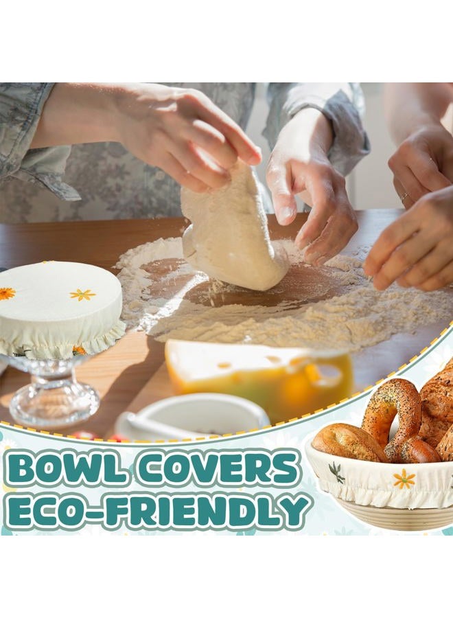 Patelai 10 Pcs Bowl Covers Reusable in 5 Size Stretch Cloth Fabric Elastic Food Storage Bowl Covers Bread Sourdough Lids for Proofing Food Fruits Leftover(Yellow, Green, White,Embroidery Daisy) - Image 2