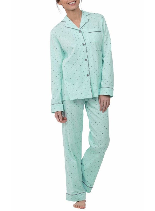 PajamaGram Pajama Set For Women - Pajamas Women Jersey Boyfriend, 100% Cotton, Mint - Polka Dot, M - Image 1