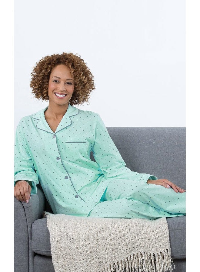 PajamaGram Pajama Set For Women - Pajamas Women Jersey Boyfriend, 100% Cotton, Mint - Polka Dot, M - Image 4