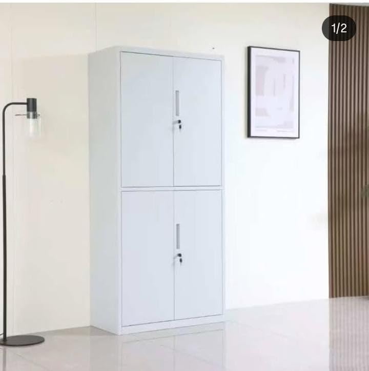 Harmony Home خزانة تخزين هارموني المنزلية مع 4 أبواب قابلة للقفل | خزانة معدنية بيضاء ذات قسمين مع رفوف وأقفال مفاتيح مدمجة للاستخدام المنزلي والمدرسي والمكتبي والتجاري - Image 2