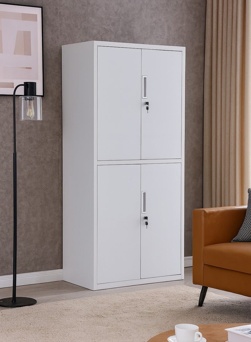 Harmony Home خزانة تخزين هارموني المنزلية مع 4 أبواب قابلة للقفل | خزانة معدنية بيضاء ذات قسمين مع رفوف وأقفال مفاتيح مدمجة للاستخدام المنزلي والمدرسي والمكتبي والتجاري - Image 1