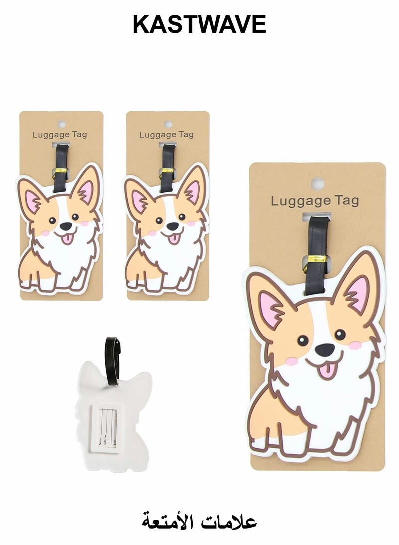KASTWAVE Luggage Tags for Suitcases, 3 Pcs Cute Corgi Silicone Suitcase Tags Identifiers with Name ID Card - Image 1