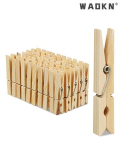 WAOKN Wooden Clothes Pegs - Comprehensive Set of 100 Large-Sized Pegs, Ideal for Crafting, Garment Drying & Versatile Outdoor Uses. Equipped with Durable Metal Springs, Showcasing a Natural Wood Finish. Convenient Pack of 100（ 1 x 1.4 x 7 cm）  - Image 1
