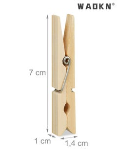 WAOKN Wooden Clothes Pegs - Comprehensive Set of 100 Large-Sized Pegs, Ideal for Crafting, Garment Drying & Versatile Outdoor Uses. Equipped with Durable Metal Springs, Showcasing a Natural Wood Finish. Convenient Pack of 100（ 1 x 1.4 x 7 cm）  - Image 2
