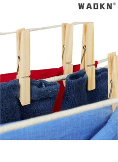 WAOKN Wooden Clothes Pegs - Comprehensive Set of 100 Large-Sized Pegs, Ideal for Crafting, Garment Drying & Versatile Outdoor Uses. Equipped with Durable Metal Springs, Showcasing a Natural Wood Finish. Convenient Pack of 100（ 1 x 1.4 x 7 cm）  - Image 5