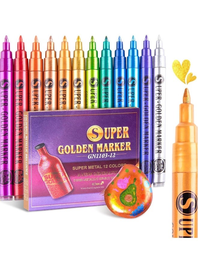 Generic Acrylic Paint Markers, Sparkle Metallic Art Glitter Pens 0.7mm Markers for Black Paper Glass Rock Painting Wood Canvas Mug DIY Craft 