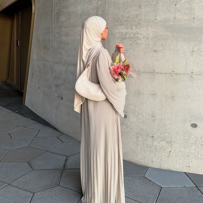 Muslim Dubai Pullover Robe Chiffon Pleated Dress Middle East Solid Color Women'S Clothes - Image 3