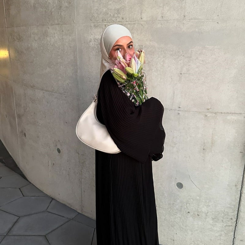 Muslim Dubai Pullover Robe Chiffon Pleated Dress Middle East Solid Color Women'S Clothes - Image 5