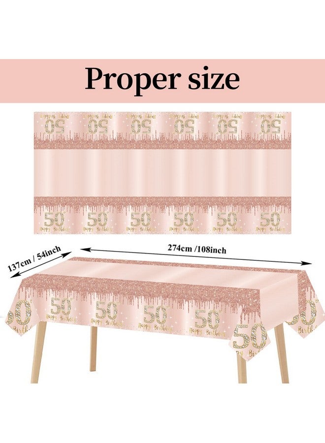 Excelloon 3 Pack 50th Birthday Tablecloth Decorations for Women, Pink Rose Gold Happy 50 Birthday Table Cover Party Supplies, Fifty Year Old Birthday Plastic Disposable Rectangular Table Cloth Decor - Image 2