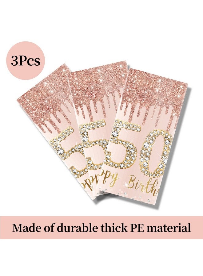 Excelloon 3 Pack 50th Birthday Tablecloth Decorations for Women, Pink Rose Gold Happy 50 Birthday Table Cover Party Supplies, Fifty Year Old Birthday Plastic Disposable Rectangular Table Cloth Decor - Image 4
