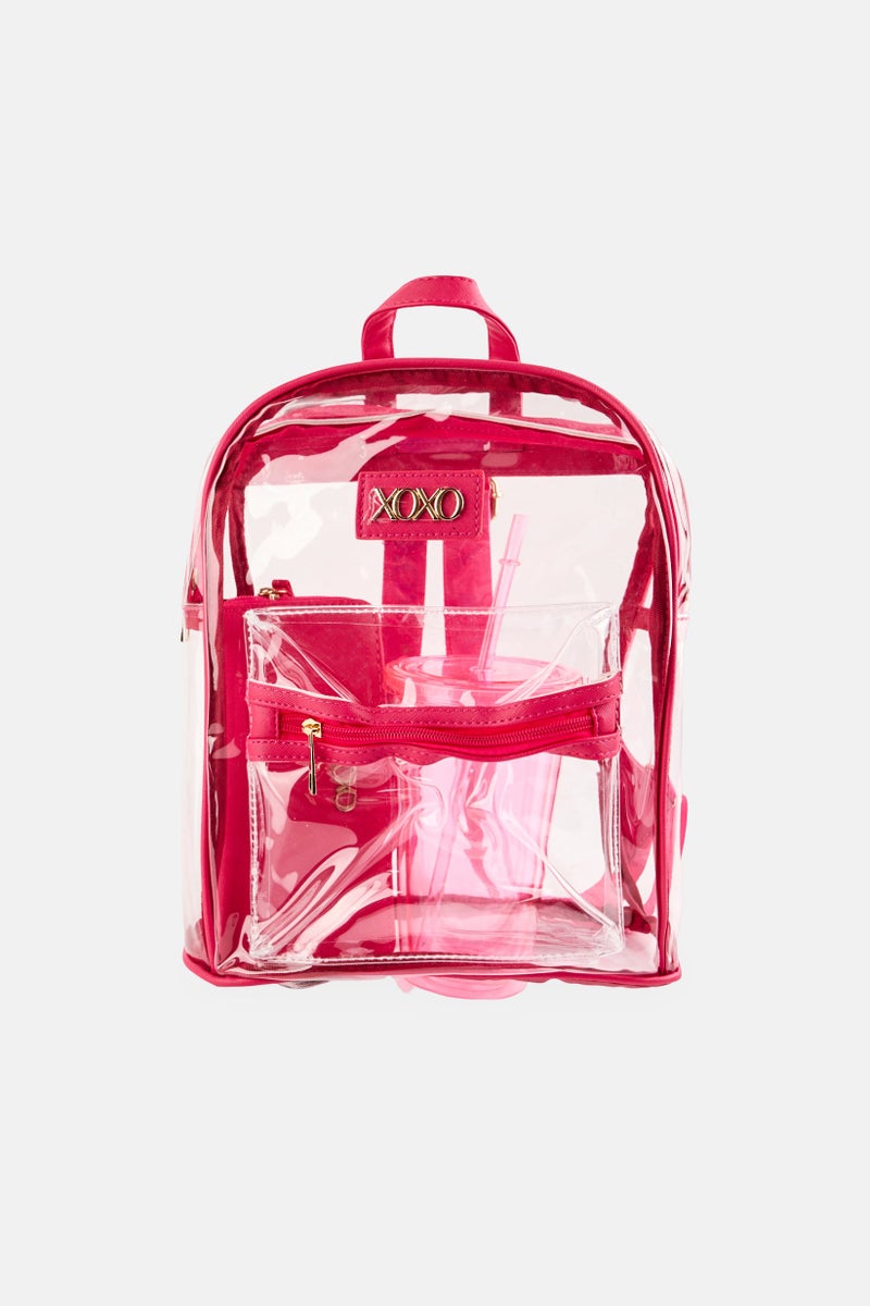 XOXO Women 3 Pieces  Brand Logo Travel Backpack Set, Pink - Image 1
